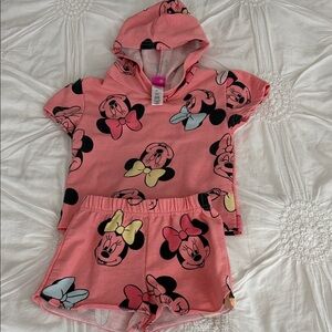 Disney Pink Minnie Mouse Hooded Top and Shorts Matching Set